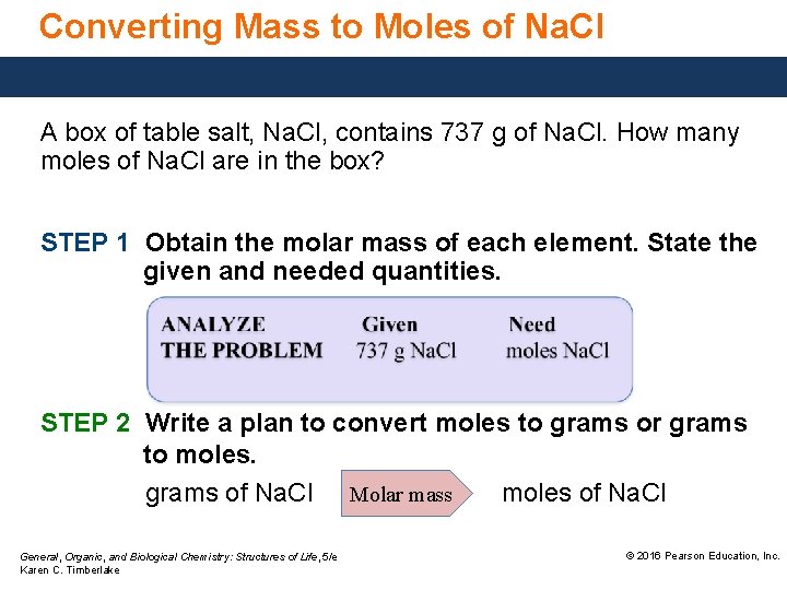 Converting Mass to Moles of Na. Cl A box of table salt, Na. Cl,