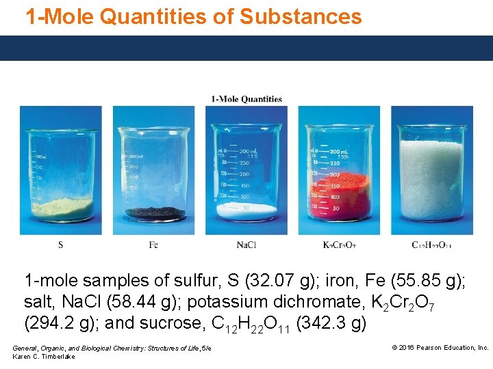 1 -Mole Quantities of Substances 1 -mole samples of sulfur, S (32. 07 g);