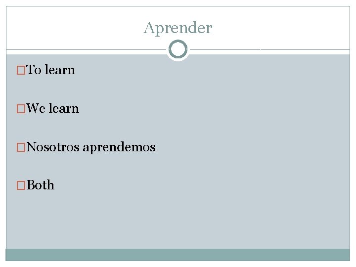 Aprender �To learn �We learn �Nosotros aprendemos �Both 