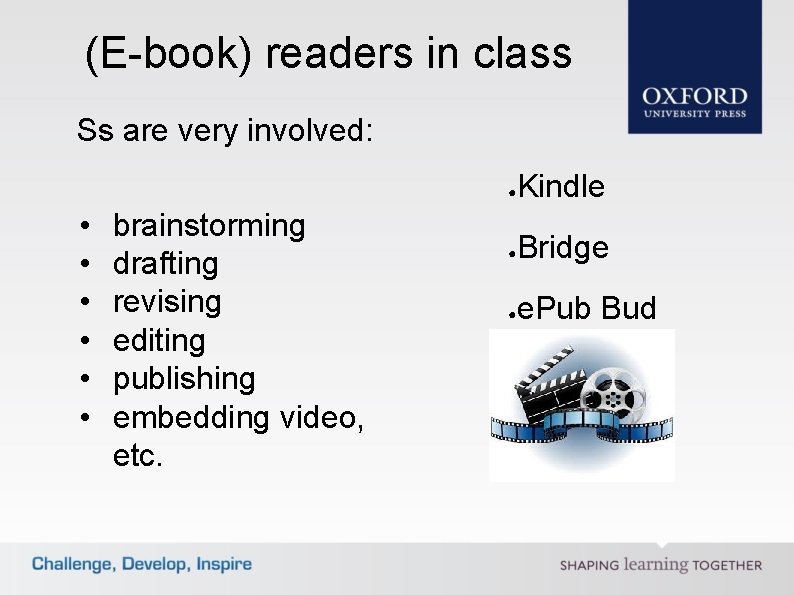 (E-book) readers in class Ss are very involved: • • • brainstorming drafting revising