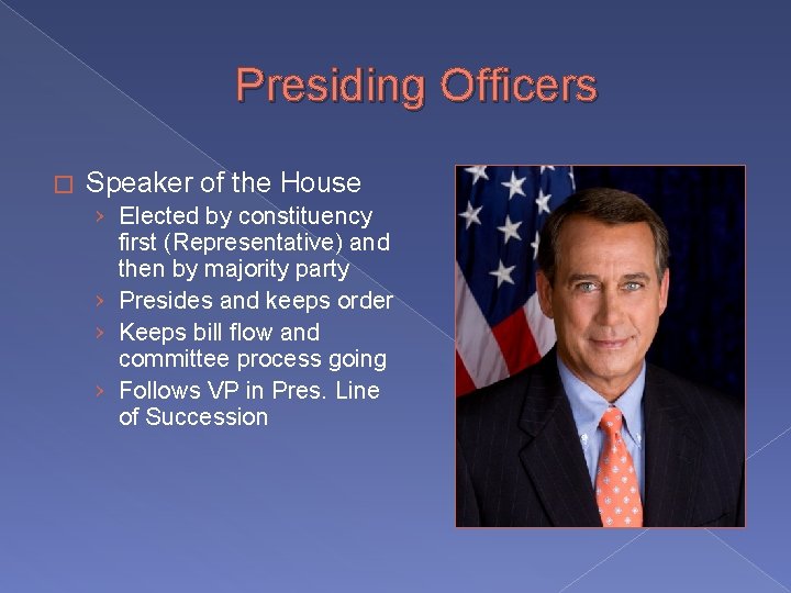 Presiding Officers � Speaker of the House › Elected by constituency first (Representative) and