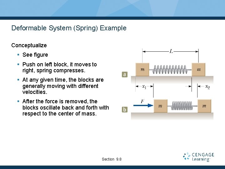 Deformable System (Spring) Example Conceptualize § See figure § Push on left block, it