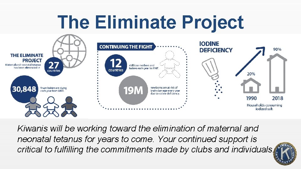 The Eliminate Project Kiwanis will be working toward the elimination of maternal and neonatal