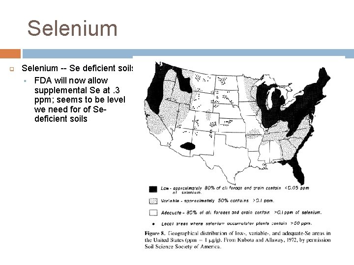 Selenium q Selenium -- Se deficient soils § FDA will now allow supplemental Se