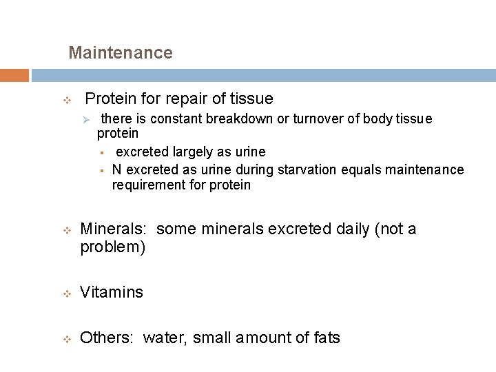 Maintenance v Protein for repair of tissue Ø v there is constant breakdown or
