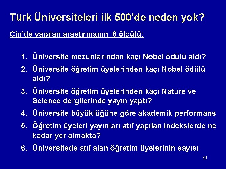 Türk Üniversiteleri ilk 500’de neden yok? Çin’de yapılan araştırmanın 6 ölçütü: 1. Üniversite mezunlarından