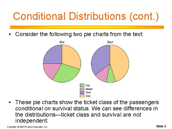 Conditional Distributions (cont. ) • Consider the following two pie charts from the text: Conditional Distributions (cont. ) • Consider the following two pie charts from the text: