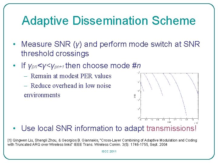 Adaptive Dissemination Scheme • Measure SNR (γ) and perform mode switch at SNR threshold