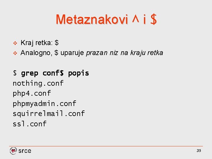 Metaznakovi ^ i $ v v Kraj retka: $ Analogno, $ uparuje prazan niz