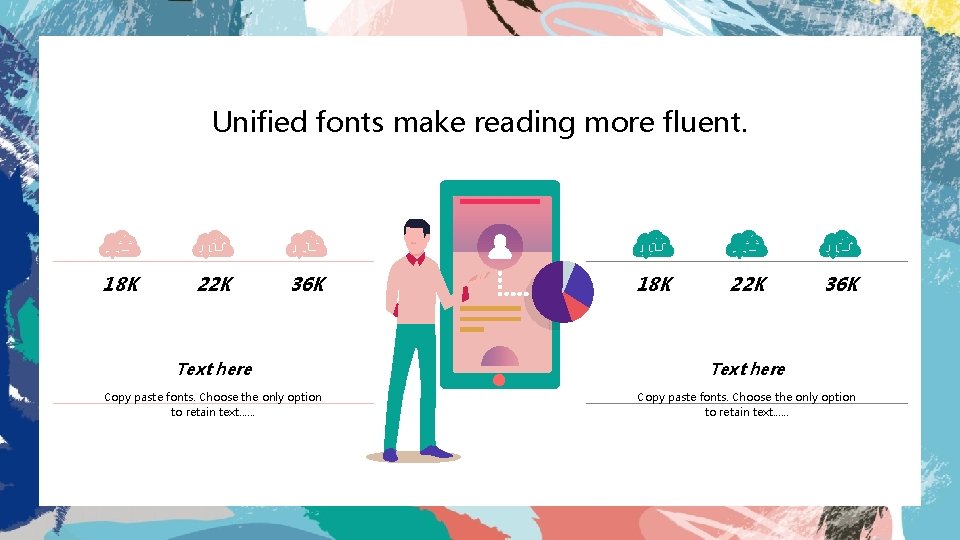 Unified fonts make reading more fluent. 18 K 22 K 36 K Text here