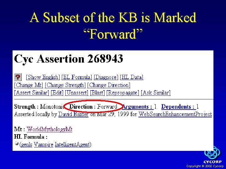 A Subset of the KB is Marked “Forward” Copyright © 2002 Cycorp 