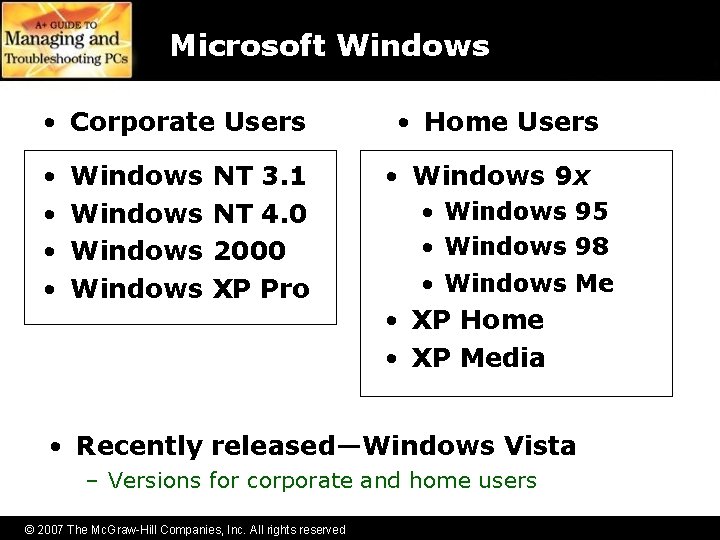 Microsoft Windows • Corporate Users • • Windows NT 3. 1 NT 4. 0