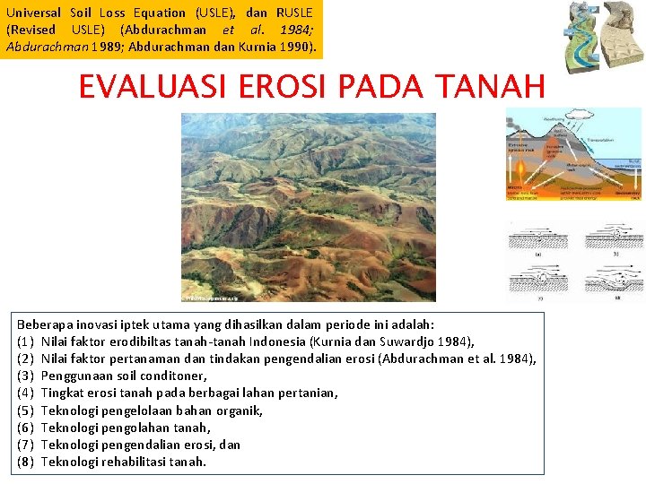 Universal Soil Loss Equation (USLE), dan RUSLE (Revised USLE) (Abdurachman et al. 1984; Abdurachman