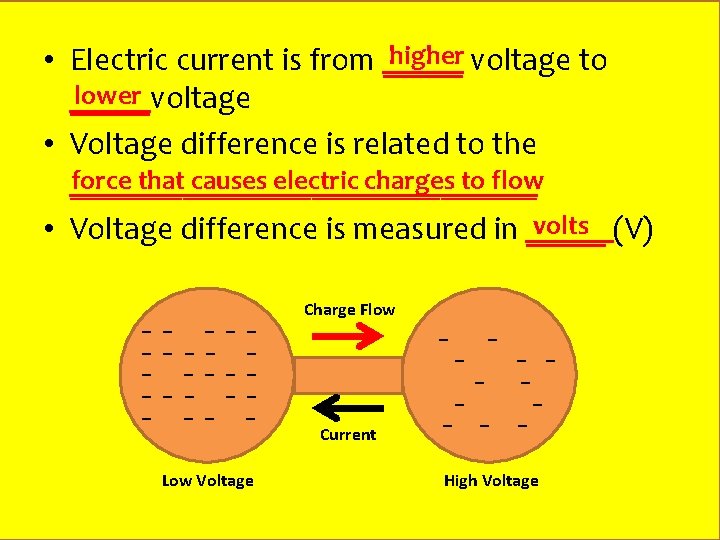 higher voltage to • Electric current is from _____ lower _____voltage • Voltage difference