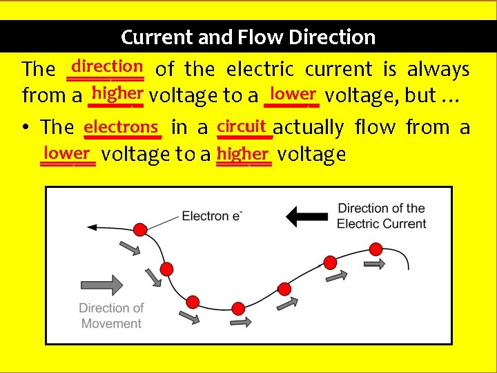 Current and Flow Direction direction of the electric current is always The _______ higher