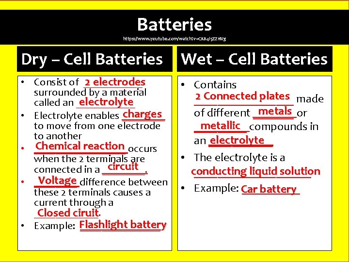 Batteries https: //www. youtube. com/watch? v=CX 84 l 5 ZZHVg Dry – Cell Batteries