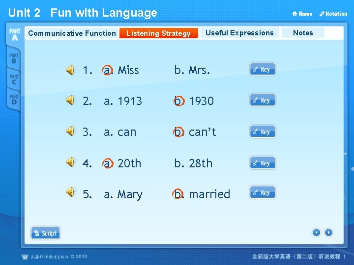 Unit 2 Fun with Language Communicative Function Listening Strategy Useful Expressions 1. a. Miss