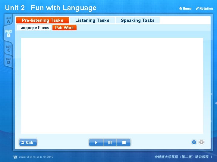 Unit 2 Fun with Language Pre-listening Tasks Language Focus Pair Work Listening Tasks Speaking