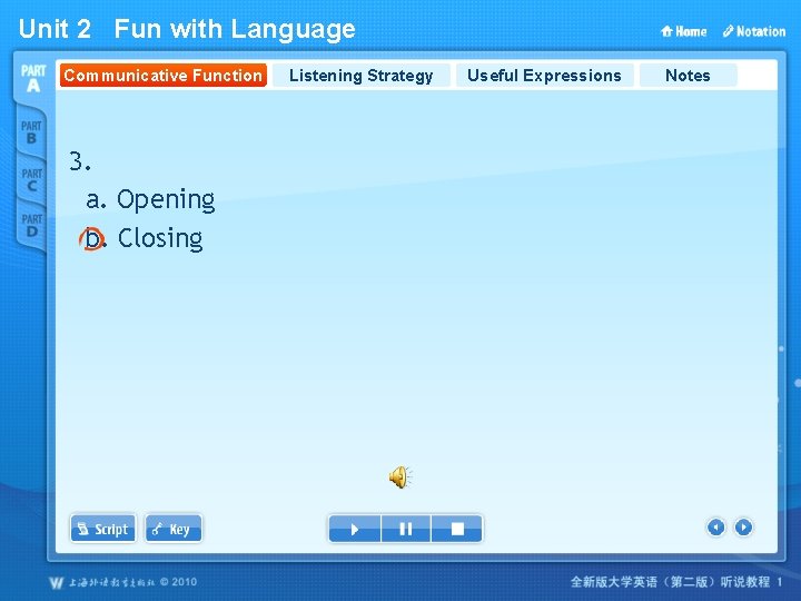 Unit 2 Fun with Language Communicative Function 3. a. Opening b. Closing Listening Strategy