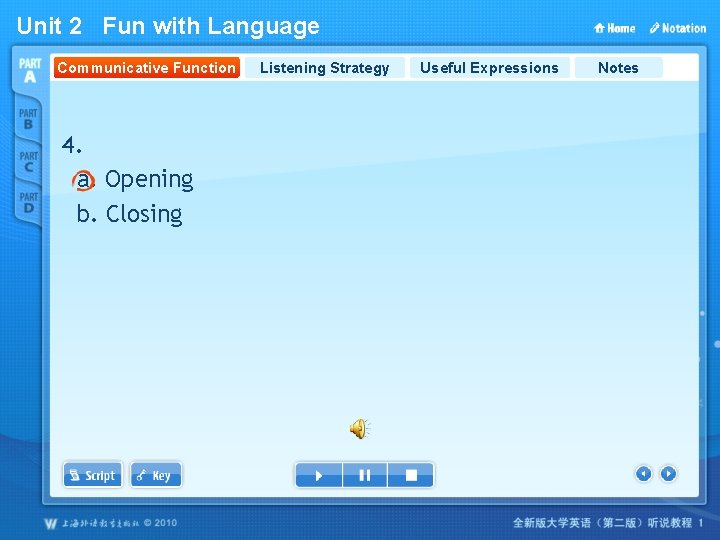 Unit 2 Fun with Language Communicative Function 4. a. Opening b. Closing Listening Strategy
