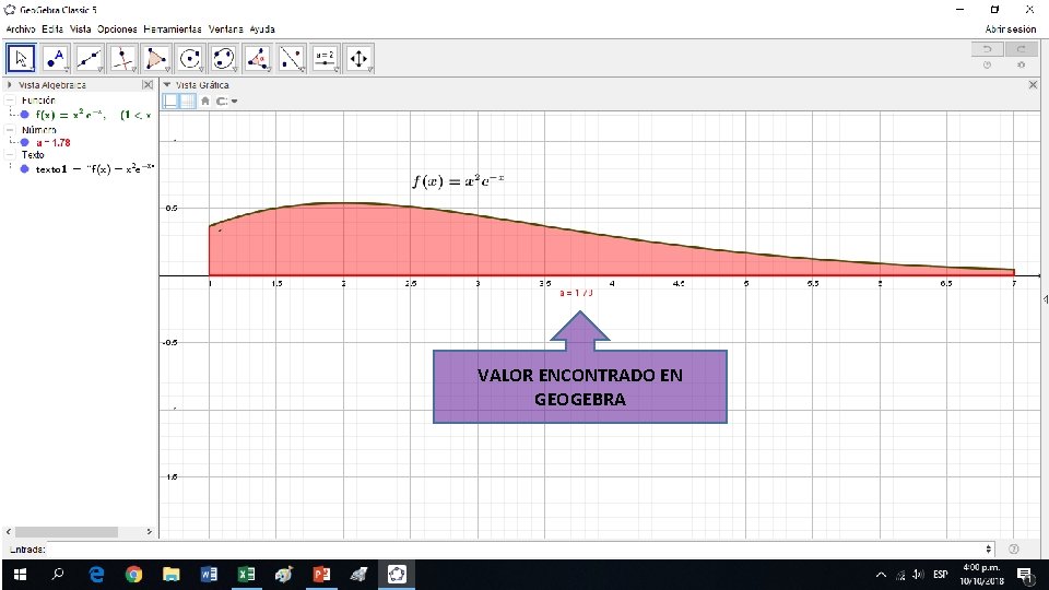 VALOR ENCONTRADO EN GEOGEBRA 