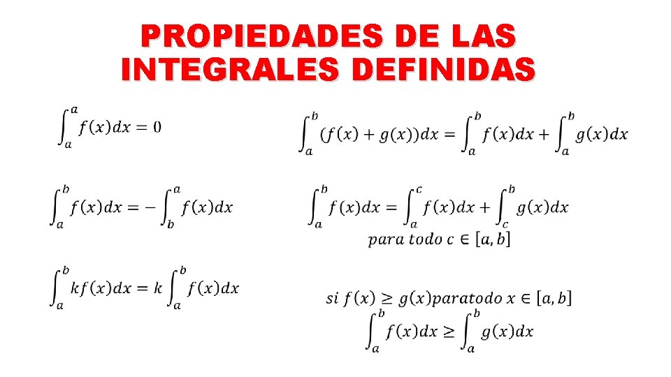 PROPIEDADES DE LAS INTEGRALES DEFINIDAS 