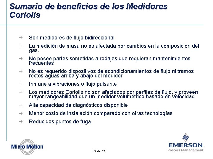 Sumario de beneficios de los Medidores Coriolis à Son medidores de flujo bidireccional à