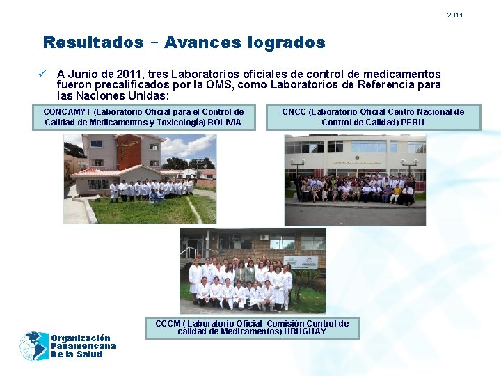 2011 Resultados – Avances logrados ü A Junio de 2011, tres Laboratorios oficiales de 2011 Resultados – Avances logrados ü A Junio de 2011, tres Laboratorios oficiales de