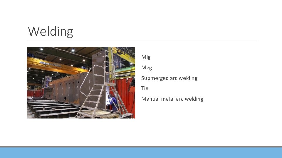 Welding Mig Mag Submerged arc welding Tig Manual metal arc welding 