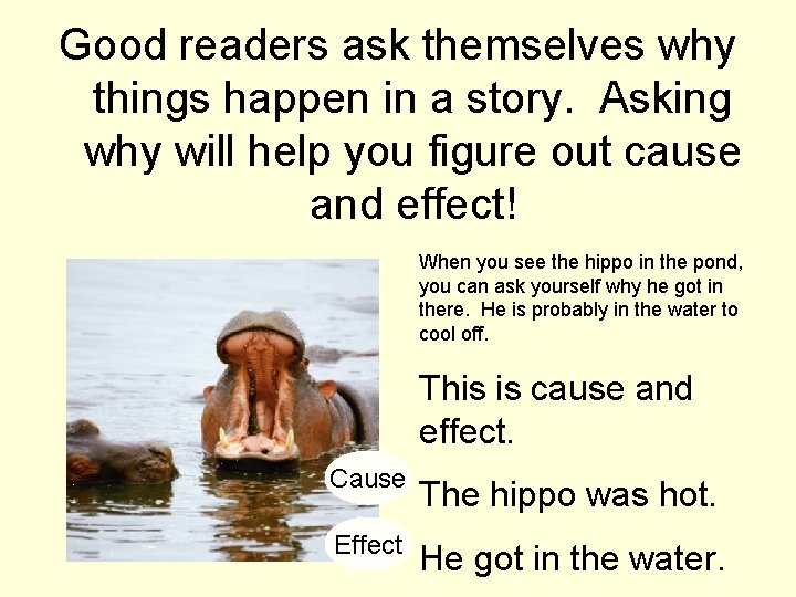 Good readers ask themselves why things happen in a story. Asking why will help