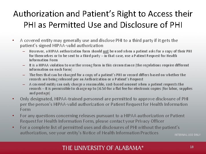 Authorization and Patient’s Right to Access their PHI as Permitted Use and Disclosure of