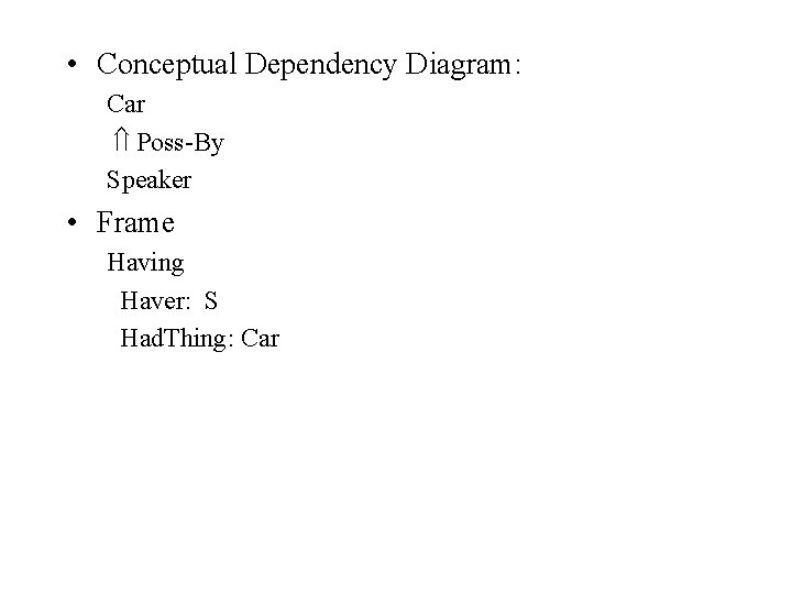  • Conceptual Dependency Diagram: Car Poss-By Speaker • Frame Having Haver: S Had.