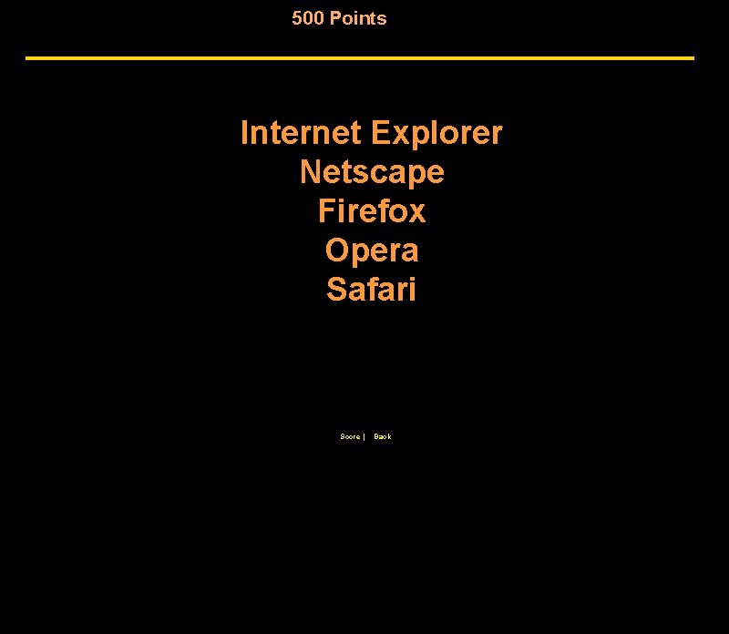 500 Points Internet Explorer Netscape Firefox Opera Safari Score | Back 