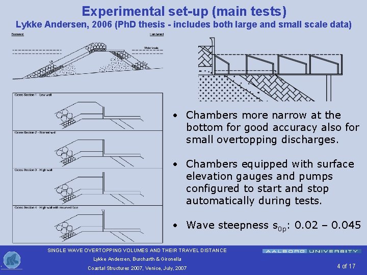 Experimental set-up (main tests) Lykke Andersen, 2006 (Ph. D thesis - includes both large