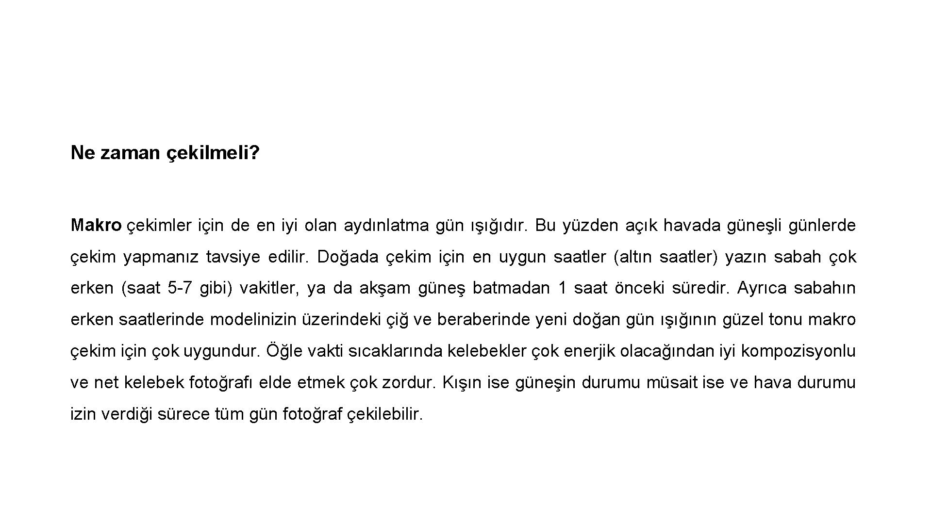 Ne zaman çekilmeli? Makro çekimler için de en iyi olan aydınlatma gün ışığıdır. Bu