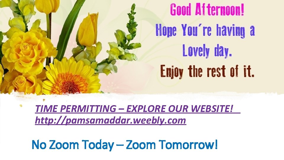 TIME PERMITTING – EXPLORE OUR WEBSITE! http: //pamsamaddar. weebly. com No Zoom Today –