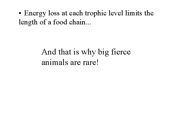  • Energy loss at each trophic level limits the length of a food