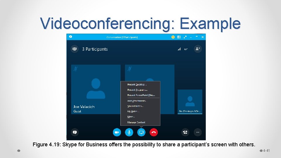 Videoconferencing: Example Figure 4. 19: Skype for Business offers the possibility to share a