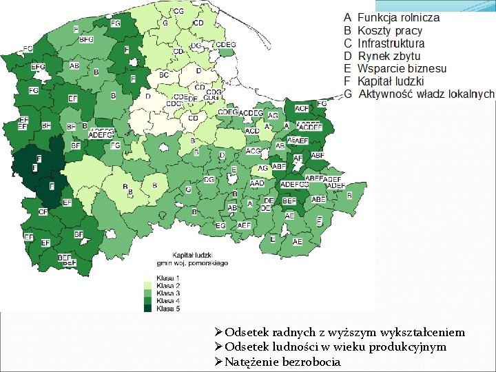 ØOdsetek radnych z wyższym wykształceniem ØOdsetek ludności w wieku produkcyjnym ØNatężenie bezrobocia 