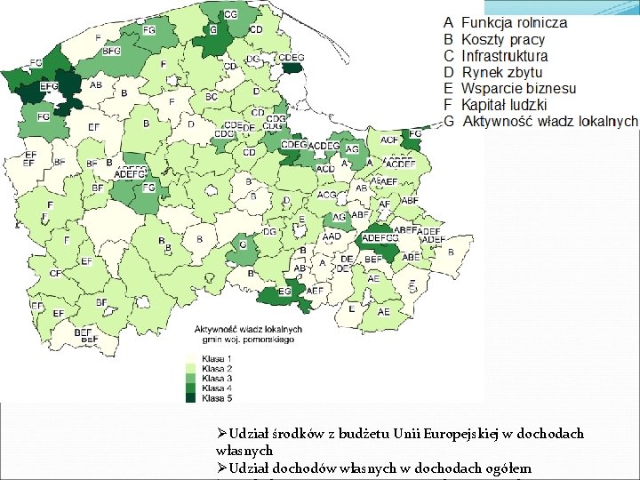 ØUdział środków z budżetu Unii Europejskiej w dochodach własnych ØUdział dochodów własnych w dochodach