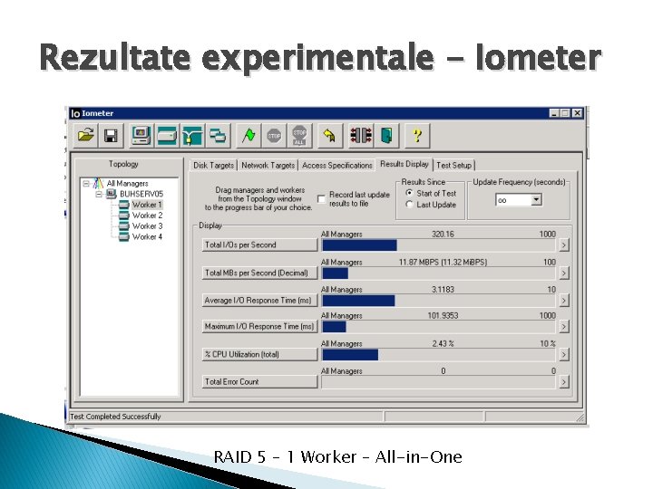 Rezultate experimentale - Iometer RAID 5 – 1 Worker – All-in-One 