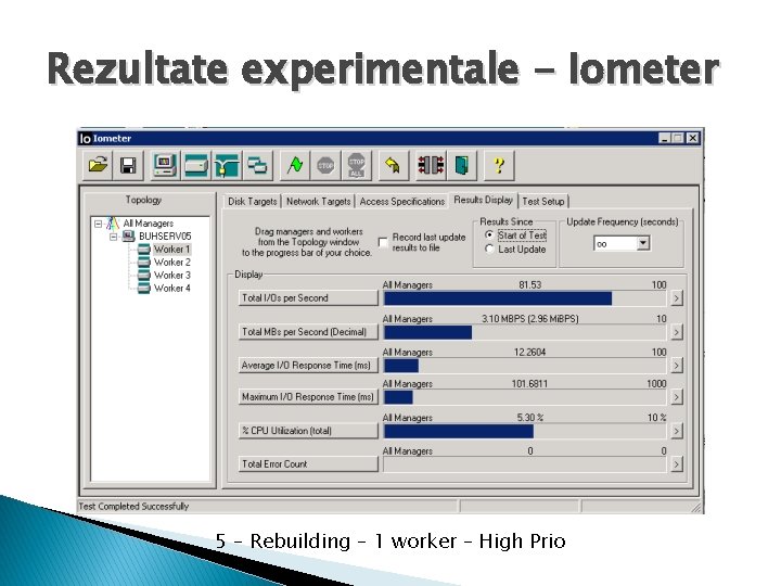 Rezultate experimentale - Iometer 5 – Rebuilding – 1 worker – High Prio 