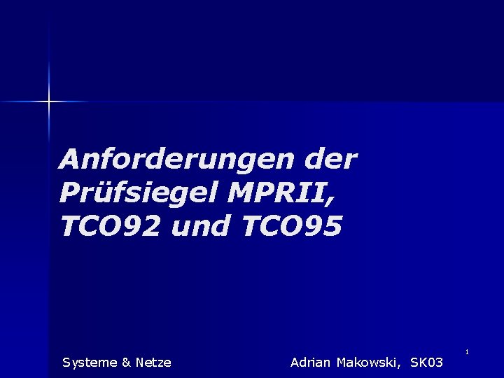 Anforderungen der Prüfsiegel MPRII, TCO 92 und TCO 95 Systeme & Netze Adrian Makowski,