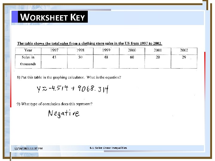 WORKSHEET KEY 12/16/2021 11: 37 PM 6. 1: Solve Linear Inequalities 