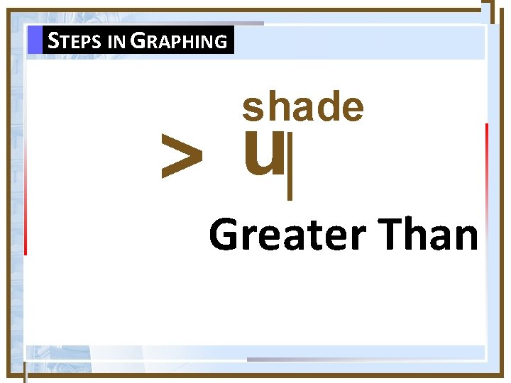 STEPS IN GRAPHING shade u > Greater Than 