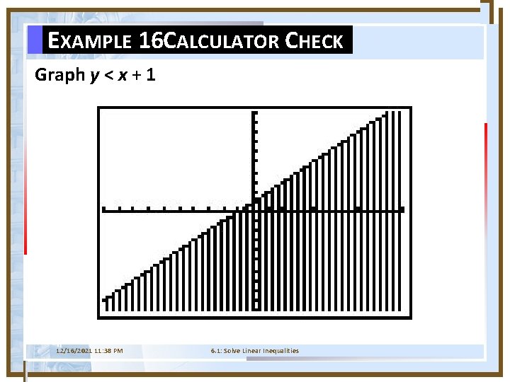 EXAMPLE 16 CALCULATOR CHECK Graph y < x + 1 12/16/2021 11: 38 PM