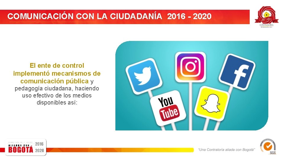COMUNICACIÓN CON LA CIUDADANÍA 2016 - 2020 El ente de control implementó mecanismos de