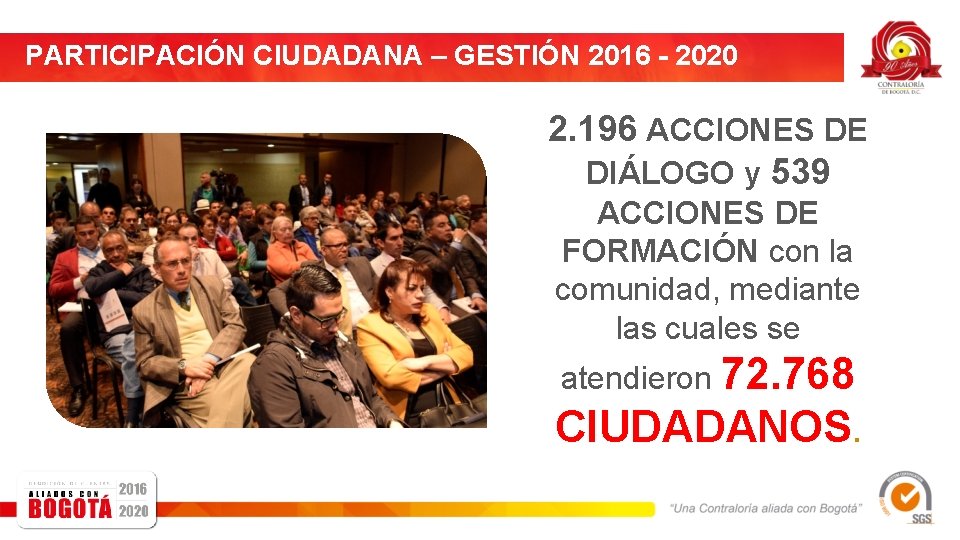 PARTICIPACIÓN CIUDADANA – GESTIÓN 2016 - 2020 2. 196 ACCIONES DE DIÁLOGO y 539