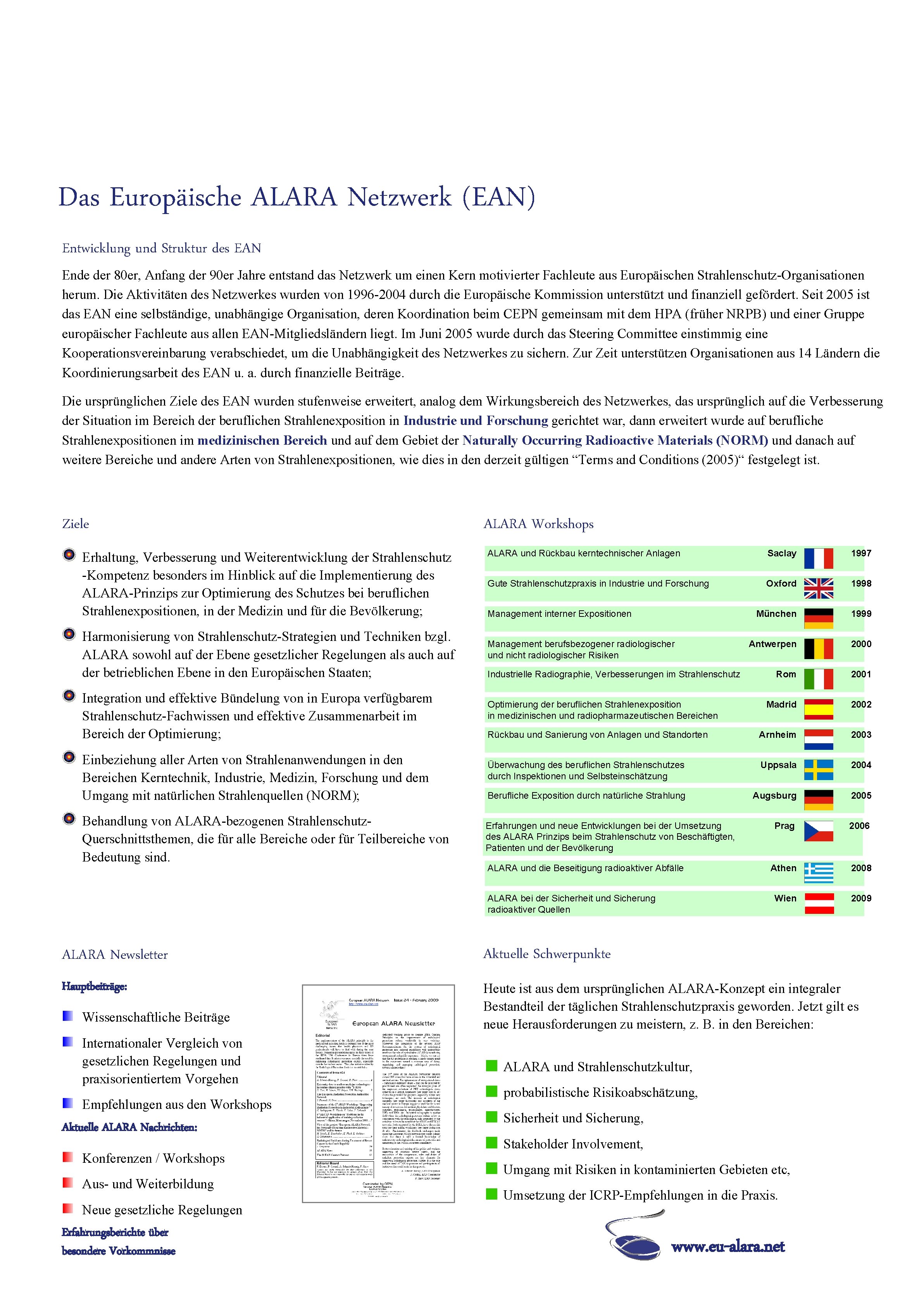 Das Europäische ALARA Netzwerk (EAN) Entwicklung und Struktur des EAN Ende der 80 er,