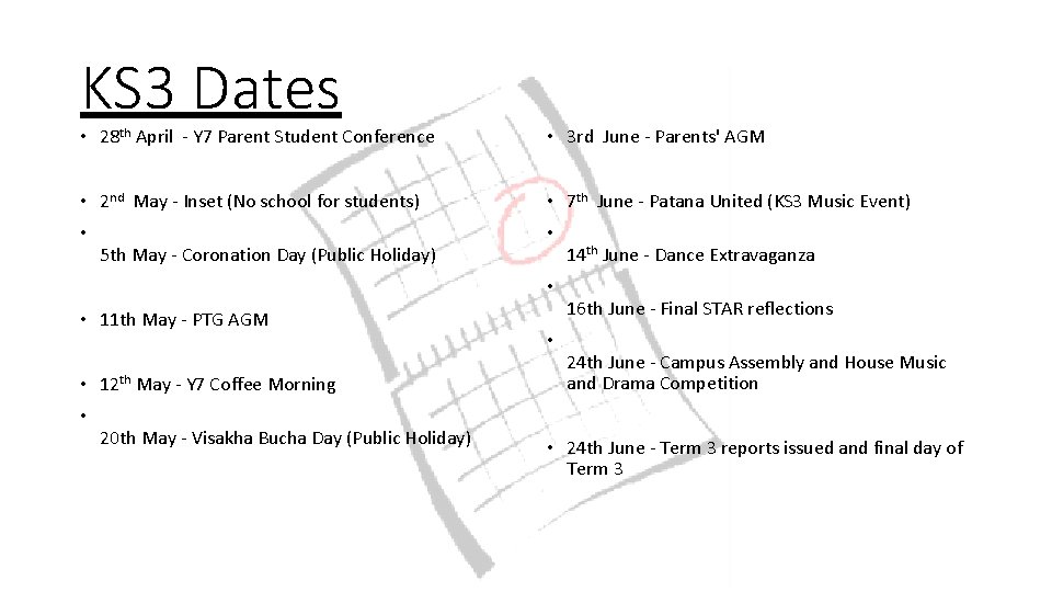 KS 3 Dates • 28 th April - Y 7 Parent Student Conference •